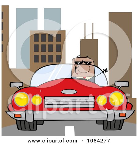 Clipart Black Businessman Driving In The City - Royalty Free Vector Illustration by Hit Toon