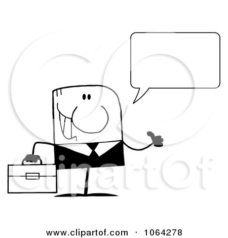 Clipart Black And White Talking Businessman - Royalty Free Vector Illustration by Hit Toon