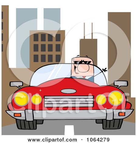 Clipart Caucasian Businessman Driving In The City  - Royalty Free Vector Illustration by Hit Toon