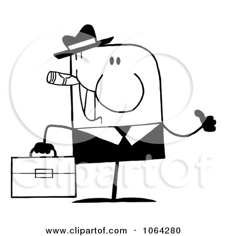 Clipart Black And White Thumbs Up Smoking Businessman - Royalty Free Vector Illustration by Hit Toon