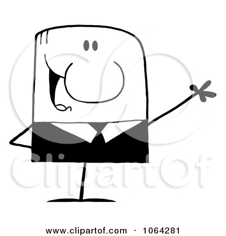 Clipart Black And White Waving Businessman - Royalty Free Vector Illustration by Hit Toon