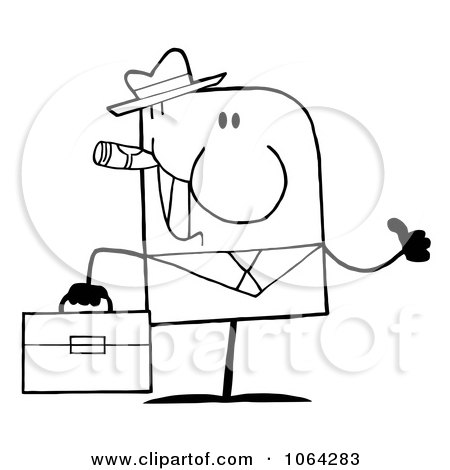 Clipart Outlined Thumbs Up Smoking Businessman - Royalty Free Vector Illustration by Hit Toon