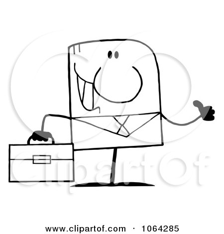 Clipart Outlined Thumbs Up Businessman - Royalty Free Vector Illustration by Hit Toon