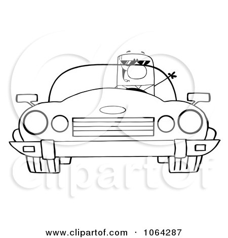 Clipart Outlined Driving Businessman - Royalty Free Vector Illustration by Hit Toon