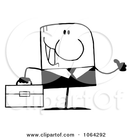 Clipart Black And White Thumbs Up Businessman - Royalty Free Vector Illustration by Hit Toon