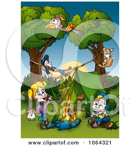 Clipart Camping Family Around A Fire - Royalty Free Illustration by dero
