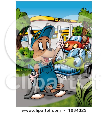 Clipart Beaver Working At A Gas Station - Royalty Free Illustration by dero