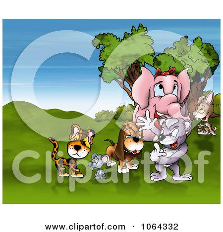 Clipart Animal Friends In A Meadow - Royalty Free Illustration by dero