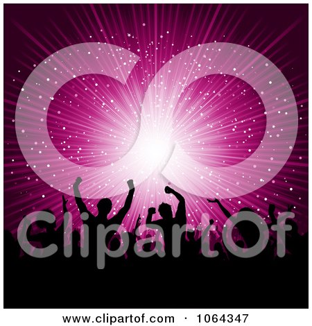 Clipart Silhouetted Crowd Over A Pink Burst - Royalty Free Vector Illustration by KJ Pargeter