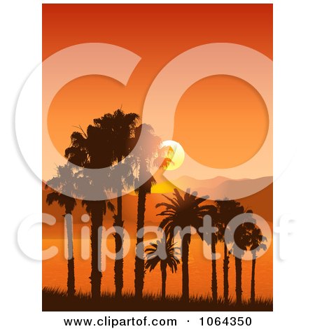 Clipart Orange Sunset And Tropical Landscape - Royalty Free Vector Illustration by KJ Pargeter