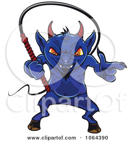 Clipart Blue Devil And Whip - Royalty Free Vector Illustration by Vector Tradition SM