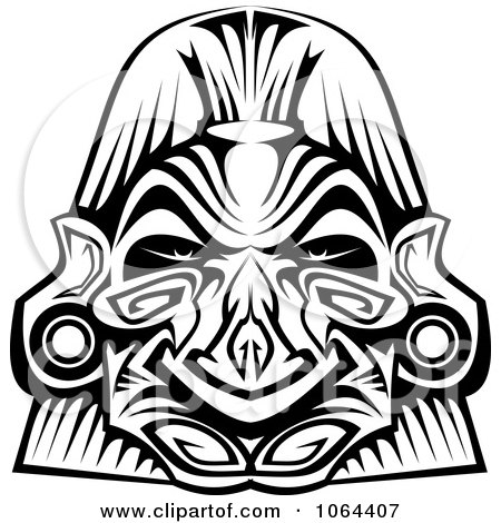 Clipart Ceremonial Mask In Black And White 1 - Royalty Free Vector Illustration by Vector Tradition SM