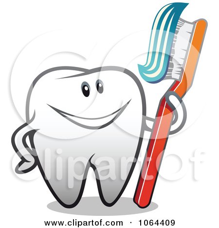 Clipart Happy Tooth With A Brush 3 - Royalty Free Vector Illustration by Vector Tradition SM