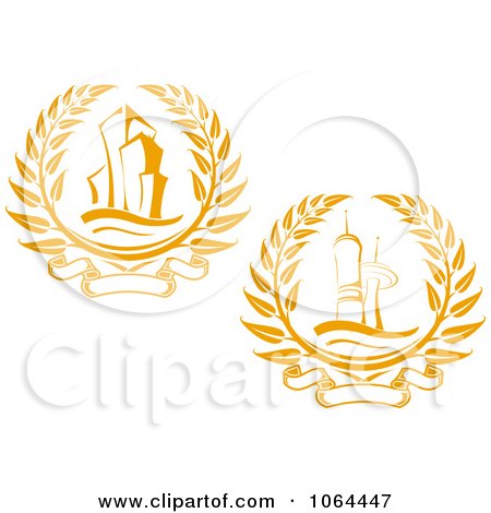 Clipart Highrise And Tower Laurel Wreaths Digital Collage - Royalty Free Vector Illustration by Vector Tradition SM