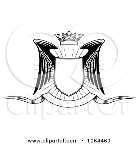 Clipart Black And White Winged Shield And Banner - Royalty Free Vector Illustration by Vector Tradition SM