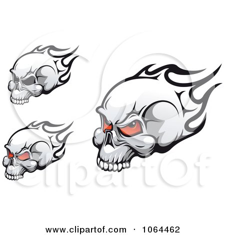 Clipart Flaming Skulls With Black Eye Sockets Digital Collage - Royalty Free Vector Illustration by Vector Tradition SM