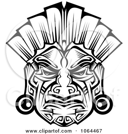 Clipart Ceremonial Mask In Black And White 2 - Royalty Free Vector Illustration by Vector Tradition SM