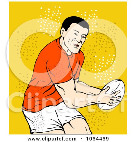 Clipart Rugby Player Passing Over Yellow - Royalty Free Vector Illustration by patrimonio