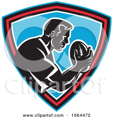 Clipart Rugby Player Over A Blue Shield - Royalty Free Vector Illustration by patrimonio