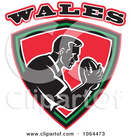 Clipart Wales Rugby Player Over A Shield - Royalty Free Vector Illustration by patrimonio
