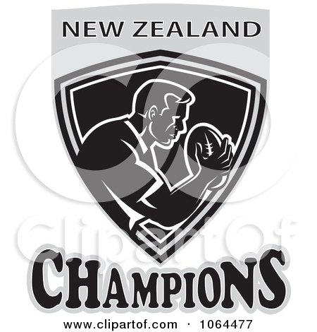 Clipart New Zealand Champions Rugby Player Over A Shield - Royalty Free Vector Illustration by patrimonio