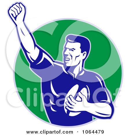 Clipart Rugby Player Holding Up A Fist - Royalty Free Vector Illustration by patrimonio