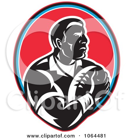Clipart Rugby Player Over An Oval - Royalty Free Vector Illustration by patrimonio