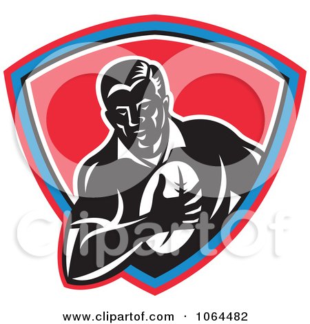 Clipart Rugby Player Over A Shield - Royalty Free Vector Illustration by patrimonio