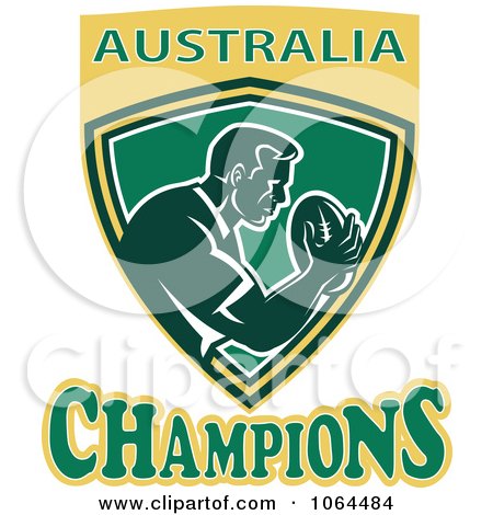 Clipart Australia Champions Rugby Player Over A Shield - Royalty Free Vector Illustration by patrimonio
