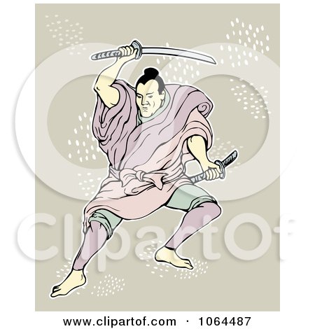 Clipart Samurai Warrior With Swords - Royalty Free Vector Illustration by patrimonio