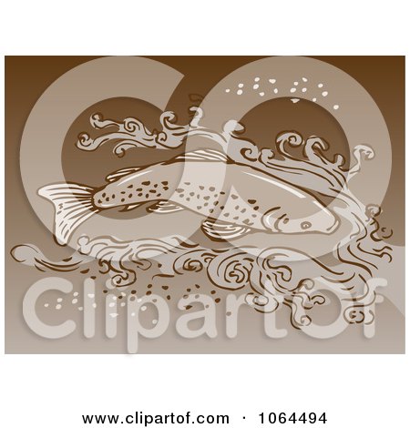 Clipart Brown Trout Swimming In Water - Royalty Free Vector Illustration by patrimonio