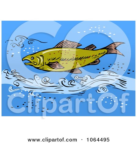 Clipart Trout Swimming In Blue Water - Royalty Free Vector Illustration by patrimonio