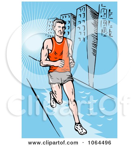 Clipart Marathon Runner On A Sidewalk - Royalty Free Vector Illustration by patrimonio