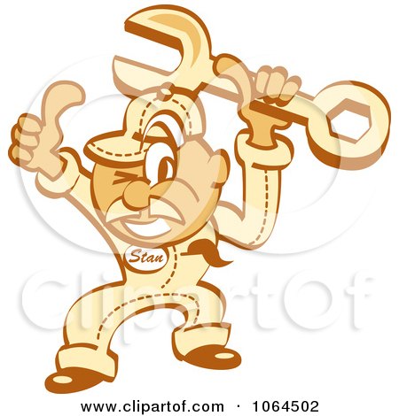 Clipart Retro Thumbs Up Auto Mechanic Man With A Wrench - Royalty Free Vector Illustration by Andy Nortnik