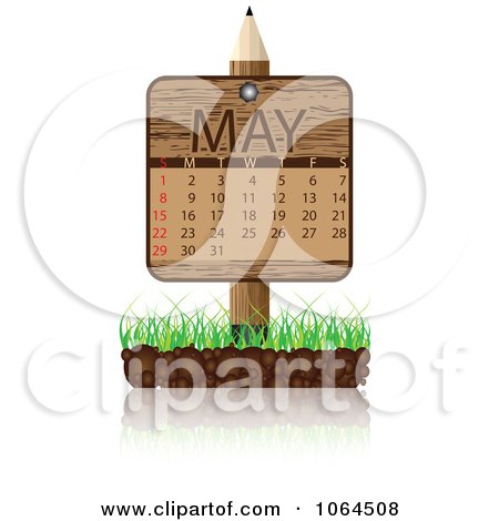 Clipart Wooden May Calendar Posted In Grass - Royalty Free Vector Illustration by Andrei Marincas