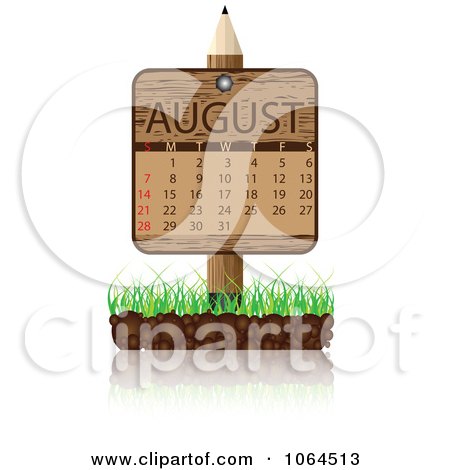 Clipart Wooden August Calendar Posted In Grass - Royalty Free Vector Illustration by Andrei Marincas
