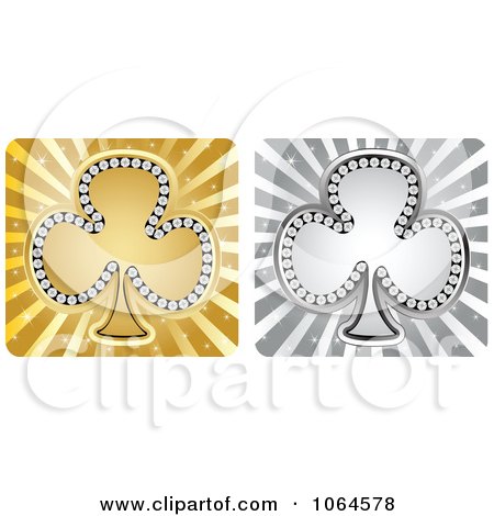 Clipart Gold And Silver Clover Or Poker Clubs - Royalty Free Vector Illustration by Andrei Marincas