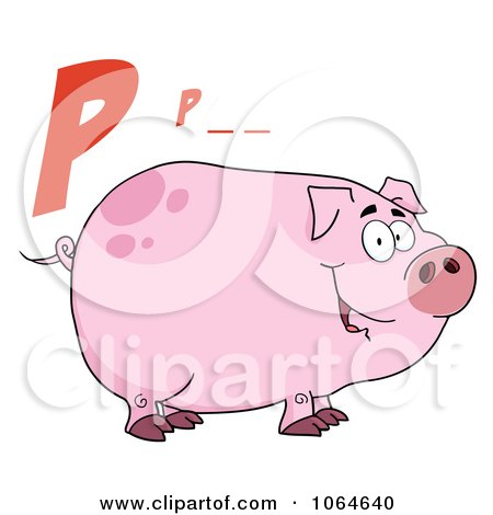 Clipart P Is For Pig Over A Piggy - Royalty Free Vector Illustration by Hit Toon