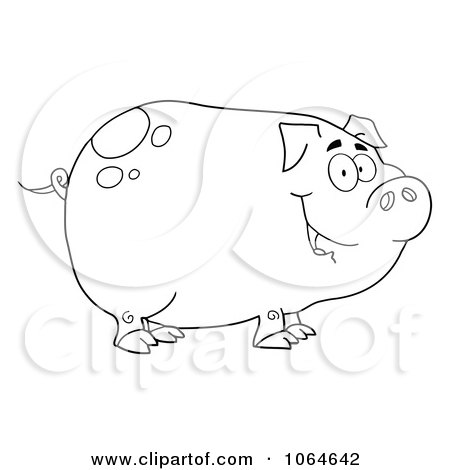 Clipart Outlined Smiling Piggy - Royalty Free Vector Illustration by Hit Toon