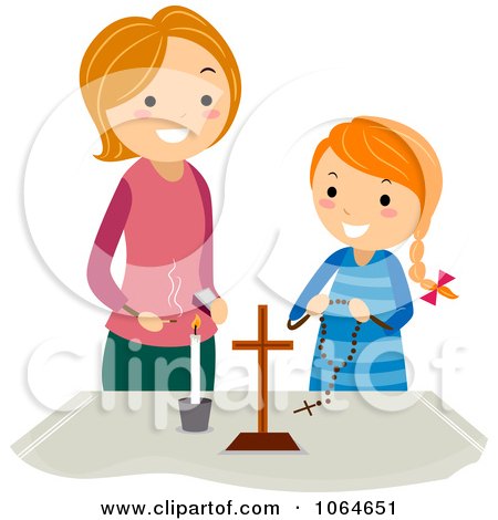 Clipart Mother And Girl At A Christian Altar - Royalty Free Vector Illustration by BNP Design Studio