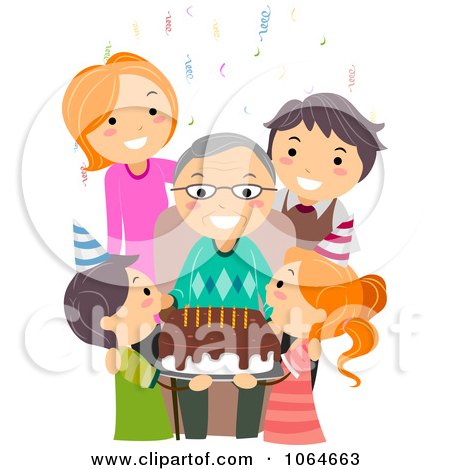 Clipart Family Celebrating Grandpas Birthday - Royalty Free Vector Illustration by BNP Design Studio