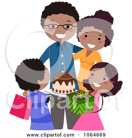 Clipart Black Family Celebrating Dads Birthday - Royalty Free Vector Illustration by BNP Design Studio