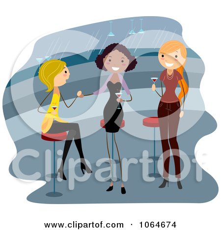 Clipart Three Ladies Drinking At A Bar - Royalty Free Vector Illustration by BNP Design Studio