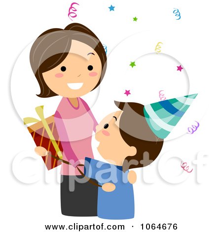 Clipart Boy Giving His Mom A Present - Royalty Free Vector Illustration by BNP Design Studio