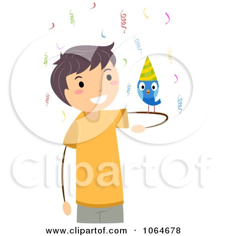 Clipart Boy And Birthday Bird - Royalty Free Vector Illustration by BNP Design Studio