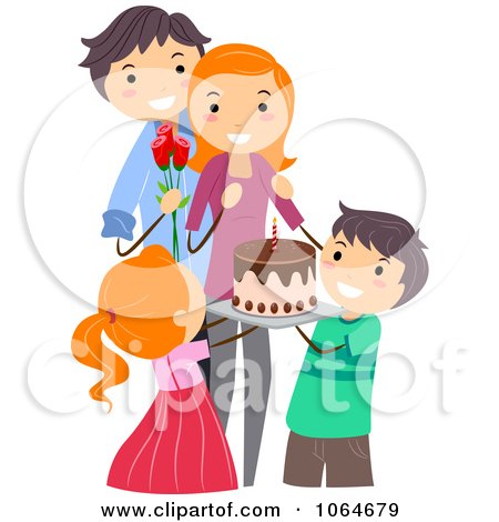 Clipart Family Celebrating Moms Birthday - Royalty Free Vector Illustration by BNP Design Studio