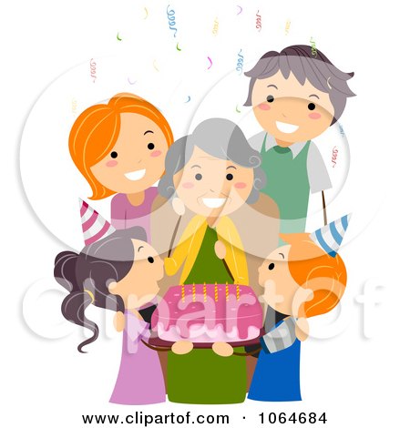 Clipart Family Celebrating Grandmas Birthday - Royalty Free Vector Illustration by BNP Design Studio