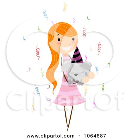 Clipart Girl Holding Her Birthday Dog - Royalty Free Vector Illustration by BNP Design Studio