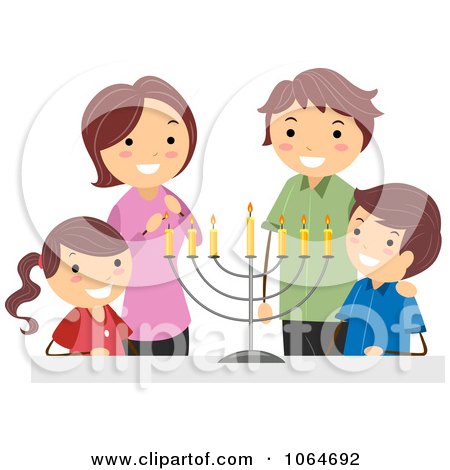 Clipart Jewish Family And Hanukkah Menorah - Royalty Free Vector Illustration by BNP Design Studio