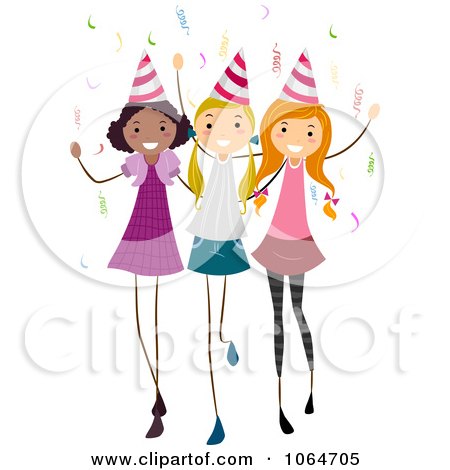 Clipart Three Birthday Party Girls - Royalty Free Vector Illustration by BNP Design Studio